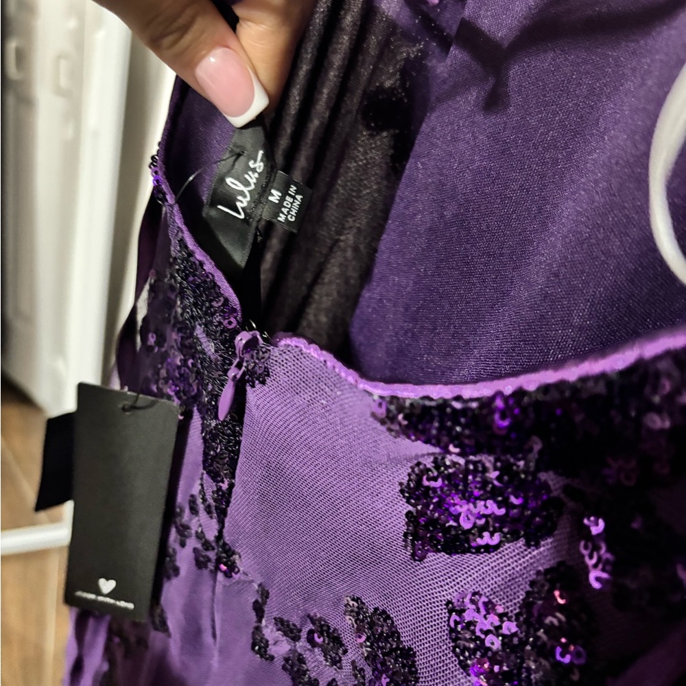 Purple Lace up Sequin Maxi Dress (read description!) NWT - Picture 4 of 10